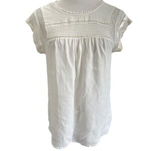 Daniel‎ Rainn Women's White Lace Trim Pom Pom Rayon Boho Blouse Medium